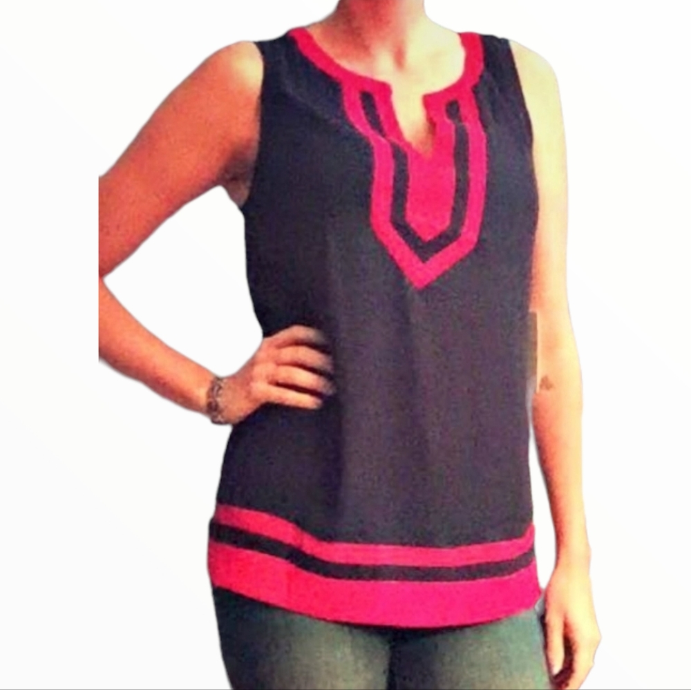 41 Hawthorn Red And Blue Color Block Sleeveless Blouse Size S
